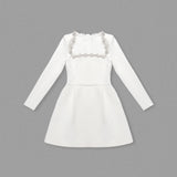 JEWEL-EMBELLISHED TRIM MINI DRESS IN WHITE