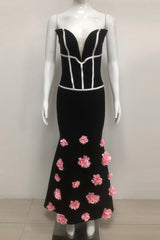 Floral embellished Strapless Maxi Dress in Black
