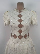 Henrietta Ivory Sequin Mini Dress with Mesh Panels