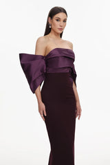 xaviera Off-Shoulder Pleated Satin Maxi Dress - dark purple