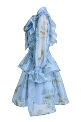 janice blue Print Ruffle Lace-Up Mini Dress