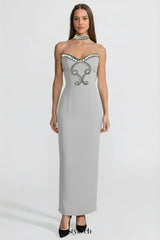 alyssa Gray Crystal Embellished Strapless Gown with Choker