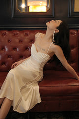 marjorie Shell Pleated Satin Midi Dress in white