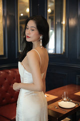 marjorie Shell Pleated Satin Midi Dress in white