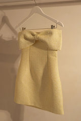 zenobia Tweed Bow Mini Dress - Lemon