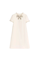 jocelyn rhinestone Embroidered Crepe mini Dress in ivory
