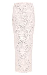 White Textured Floral Lace Maxi Skirt