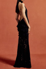 hulda cotton lace hollow maxi dress in black