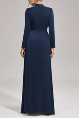 beulah Long sleeves with beading pleated maxi dress in blue