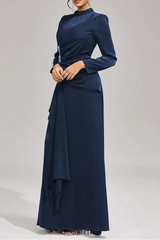 beulah Long sleeves with beading pleated maxi dress in blue