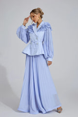 josephine Light Blue Flounce skirt  blazer Two-Piece Set