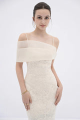 tiffany apricot Sheath off Shoulder Sleeve Lace Maxi Dress