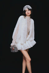 Isoline white semi-sheer lace top & shorts & dress matching set