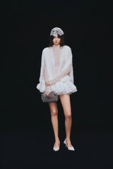 Isoline white semi-sheer lace top & shorts & dress matching set