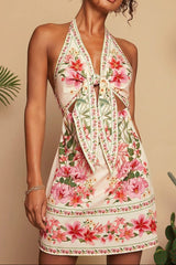 susanna Halter Neck Floral Print Cutout Mini Dress