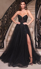 Ladivine  Beaded Appliqued A-Line Prom Gown