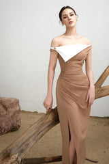 Layla Slit Off-Shoulder Twill Ankle Length Dress