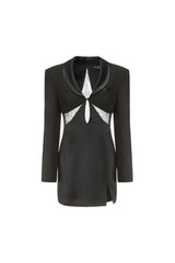prima Lace see-through blazer mini dress in black