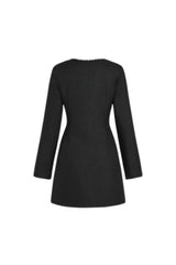 viola black Square Neck Rhinestone Pleated Mini Dress