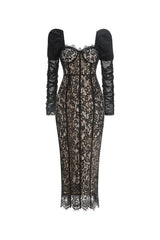 wendy square neck lace maxi dress in black