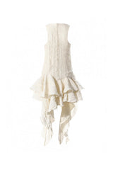 joy Draped Asymmetric Silk Dress with Layers - Ivoire