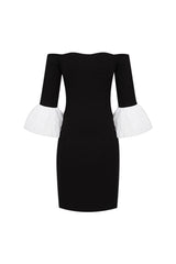 nicole strapless feather sleeve mini dress in black