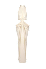 stephanie Cutout Waist halter Maxi Dress in beige