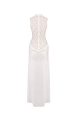 giselle flower embellished sleeveless lace maxi dress  in white