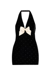 Anais Halter Bow Velvet Mini Dress