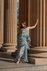 sandy Tiered Maxi Dress In green Floral