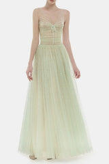 monica mint draped tulle fishbone maxi dress