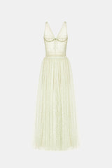 monica mint draped tulle fishbone maxi dress
