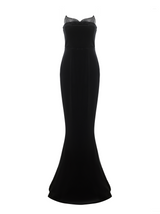 ellen high slit velvet strapless maxi dress in black