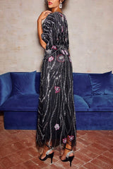doreen Floral Embroidered Sequins Maxi Dress - black