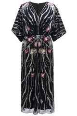 doreen Floral Embroidered Sequins Maxi Dress - black