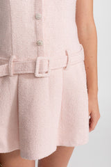 zenobia Crystal Embellished Tweed Mini Dress With Belt – Blush
