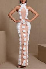 jennifer white Halter Neck 3D Flowers Bandage Maxi Dress