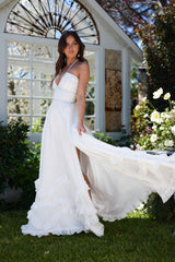 yvonne rhinestone embellished print layer maxi Dress in White