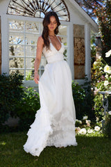 yvonne rhinestone embellished print layer maxi Dress in White