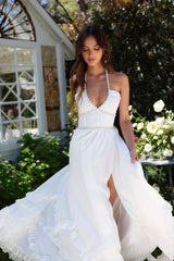 yvonne rhinestone embellished print layer maxi Dress in White