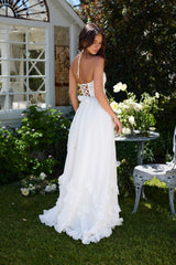 yvonne rhinestone embellished print layer maxi Dress in White