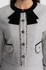 amy Grey  Co-Ord Set with Velvet Bow Collar Detail