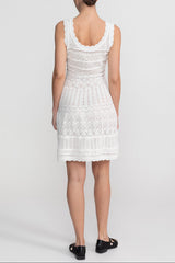 Sleeveless Mini Dress With Scalloped Lace Trim - White