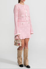 joanna Knit Co-ord Set With Pearl & Bow Detailing – Pink