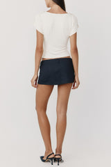 riva white Irregular ruched stretch short-sleeve top