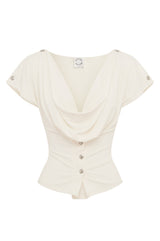 riva white Irregular ruched stretch short-sleeve top