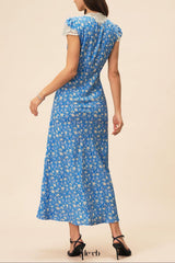lyuba floral printed Lace-trimmed V-neck maxi dress in blue