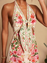 susanna Halter Neck Floral Print Cutout Mini Dress