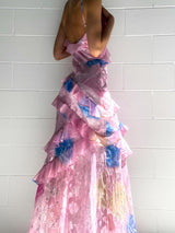 floral printed Spaghetti Straps maxi Dress with Ruffles
