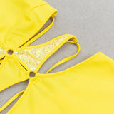 CRISSCROSS HALTERNECK CUTOUT MIDI DRESS IN YELLOW styleofcb 